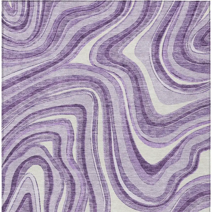 Lavender Purple And Ivory Abstract Washable Indoor Outdoor Area Rug Photo 5
