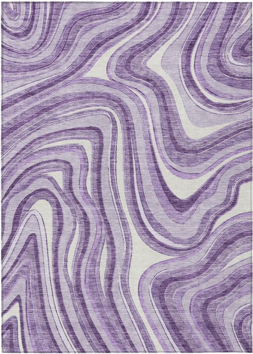 Lavender Purple And Ivory Abstract Washable Indoor Outdoor Area Rug Photo 1