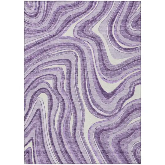 Lavender Purple And Ivory Abstract Washable Indoor Outdoor Area Rug Photo 1