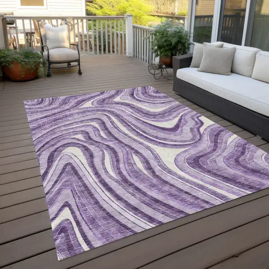 Lavender Purple And Ivory Abstract Washable Indoor Outdoor Area Rug Photo 9