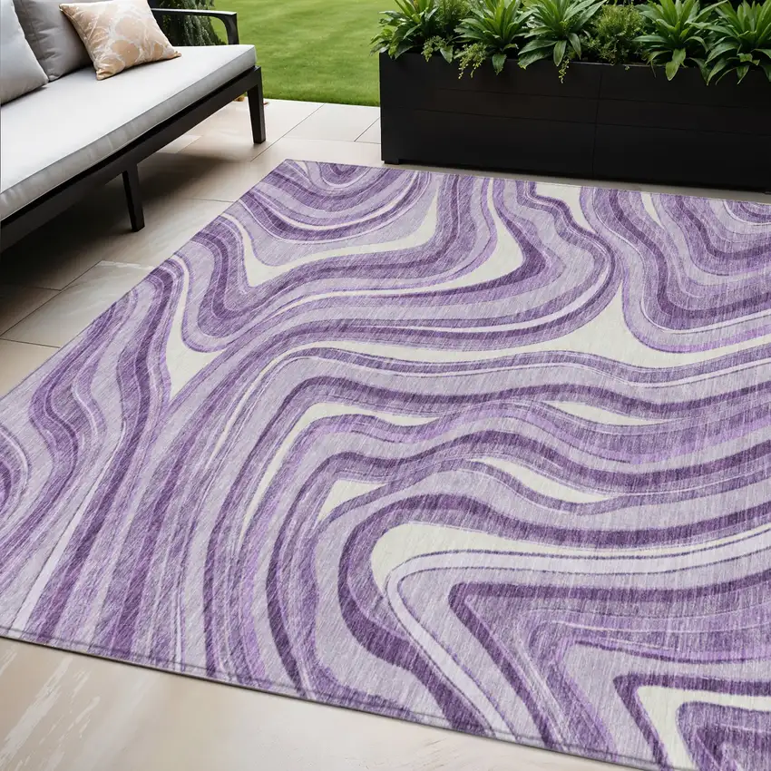 Lavender Purple And Ivory Abstract Washable Indoor Outdoor Area Rug Photo 1