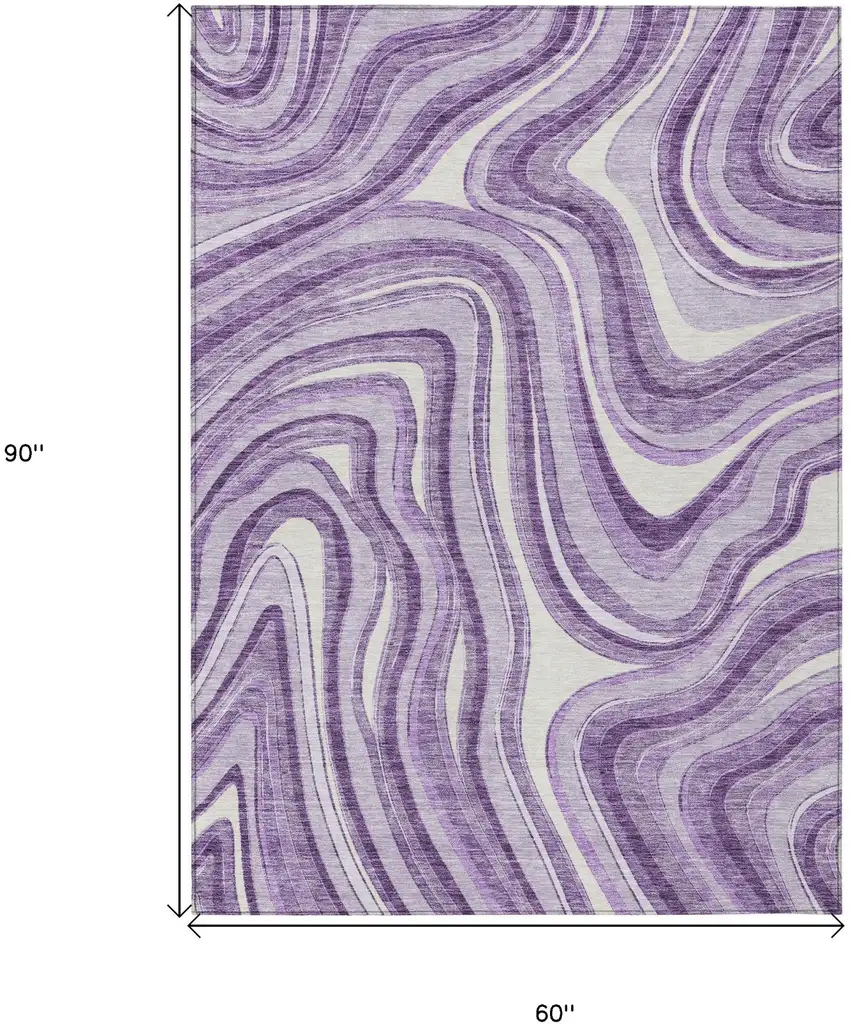 Lavender Purple And Ivory Abstract Washable Indoor Outdoor Area Rug Photo 7