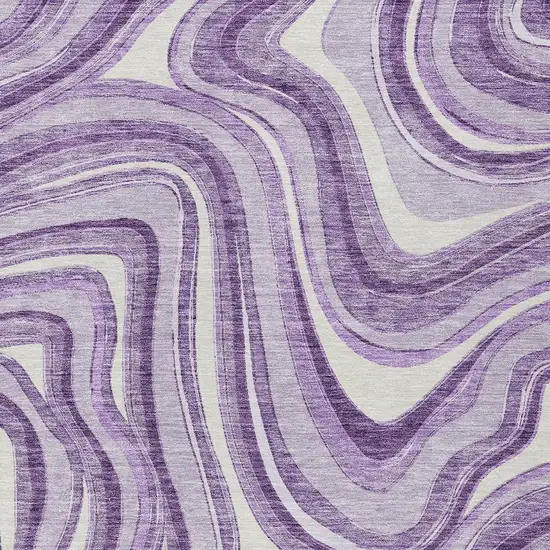 Lavender Purple And Ivory Abstract Washable Indoor Outdoor Area Rug Photo 4