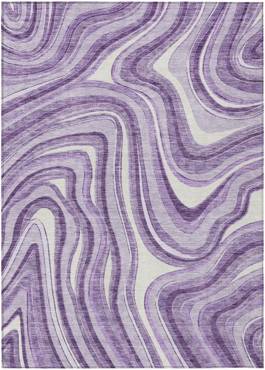 Lavender Purple And Ivory Abstract Washable Indoor Outdoor Area Rug Photo 1