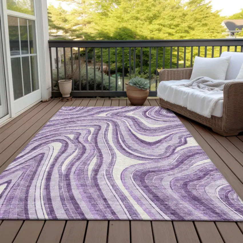 Lavender Purple And Ivory Abstract Washable Indoor Outdoor Area Rug Photo 6