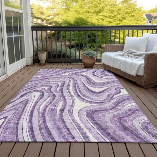 Lavender Purple And Ivory Abstract Washable Indoor Outdoor Area Rug Photo 6