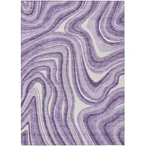 Photo of Lavender Purple And Ivory Abstract Washable Indoor Outdoor Area Rug
