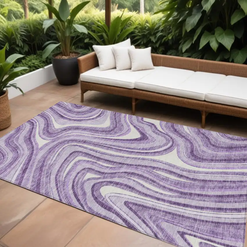 Lavender Purple And Ivory Abstract Washable Indoor Outdoor Area Rug Photo 1