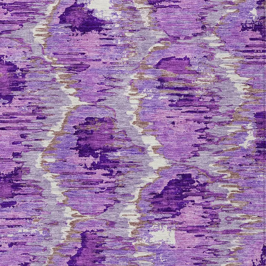 Lavender Purple And Ivory Abstract Washable Indoor Outdoor Area Rug Photo 6