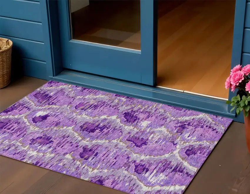 Lavender Purple And Ivory Abstract Washable Indoor Outdoor Area Rug Photo 1