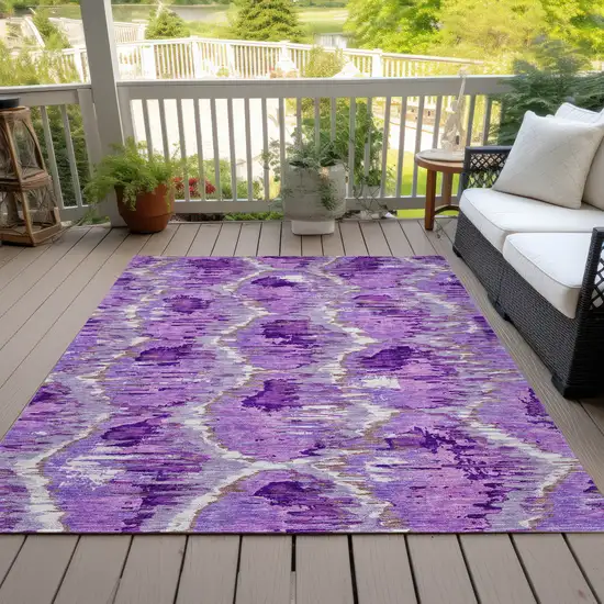 Lavender Purple And Ivory Abstract Washable Indoor Outdoor Area Rug Photo 8