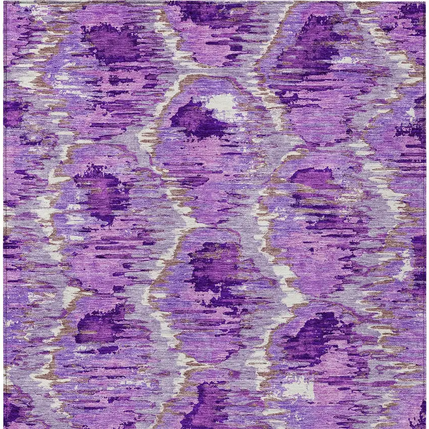 Lavender Purple And Ivory Abstract Washable Indoor Outdoor Area Rug Photo 7