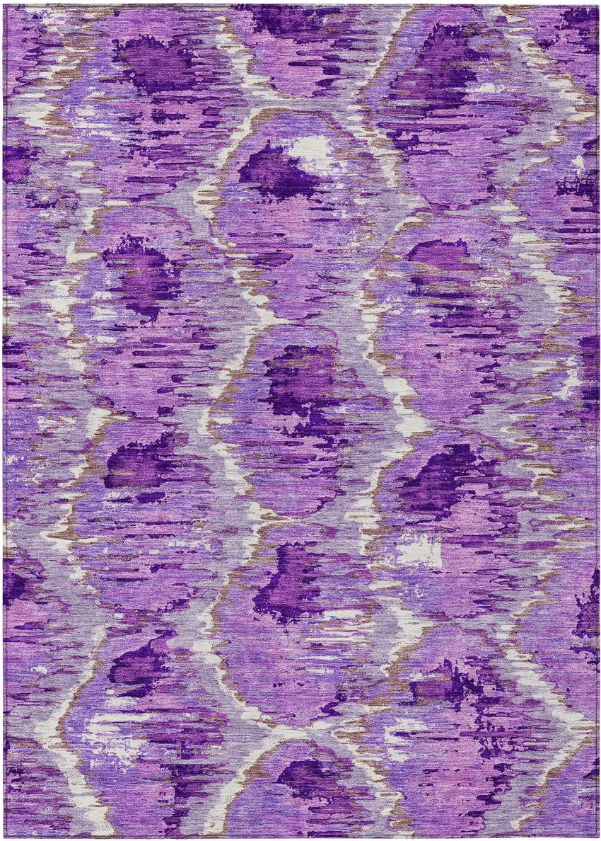 Lavender Purple And Ivory Abstract Washable Indoor Outdoor Area Rug Photo 2