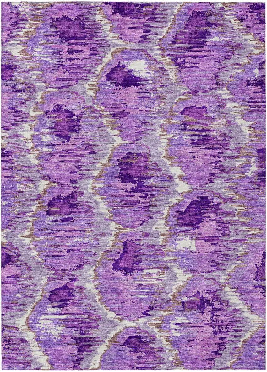 Lavender Purple And Ivory Abstract Washable Indoor Outdoor Area Rug Photo 2
