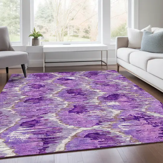 Lavender Purple And Ivory Abstract Washable Indoor Outdoor Area Rug Photo 9