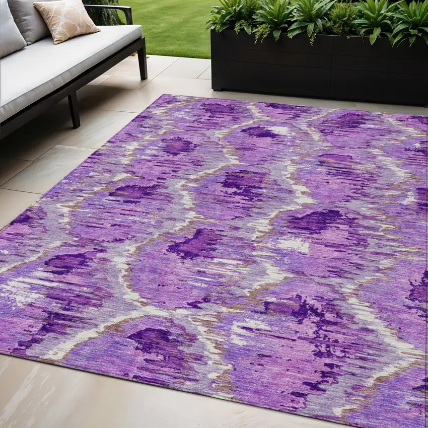 Lavender Purple And Ivory Abstract Washable Indoor Outdoor Area Rug Photo 1