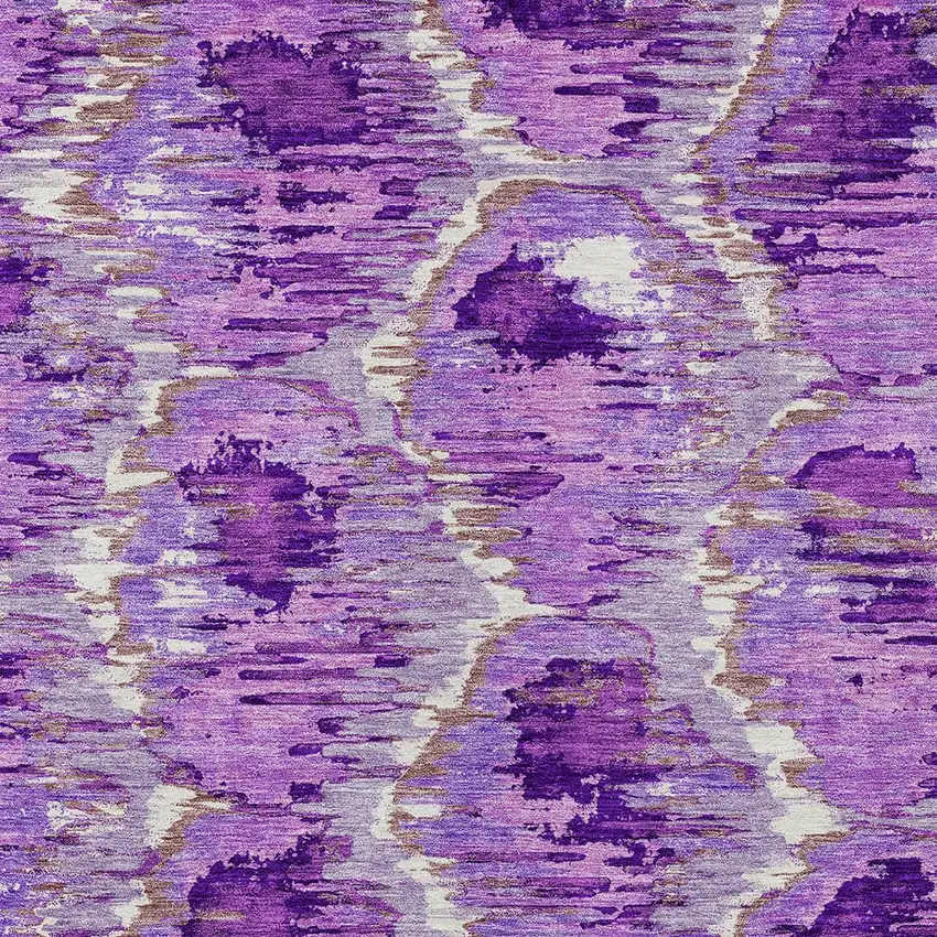 Lavender Purple And Ivory Abstract Washable Indoor Outdoor Area Rug Photo 5