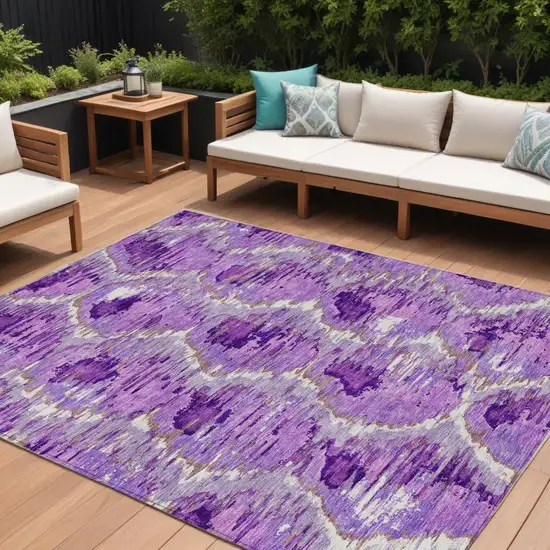 Lavender Purple And Ivory Abstract Washable Indoor Outdoor Area Rug Photo 1