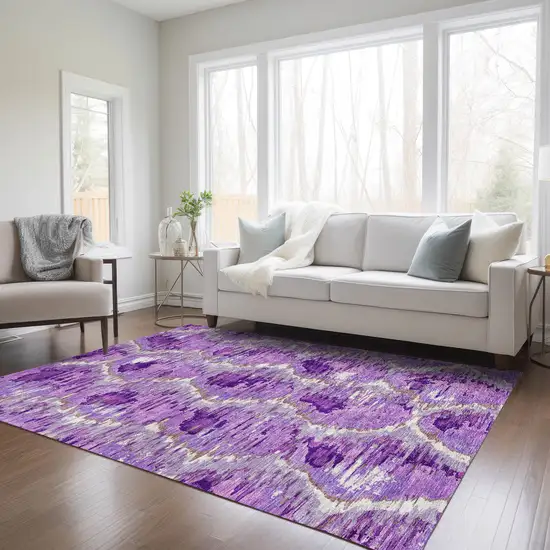 Lavender Purple And Ivory Abstract Washable Indoor Outdoor Area Rug Photo 9