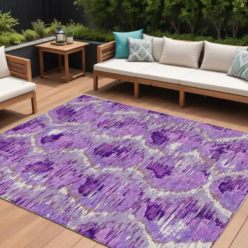 Lavender Purple And Ivory Abstract Washable Indoor Outdoor Area Rug Photo 1