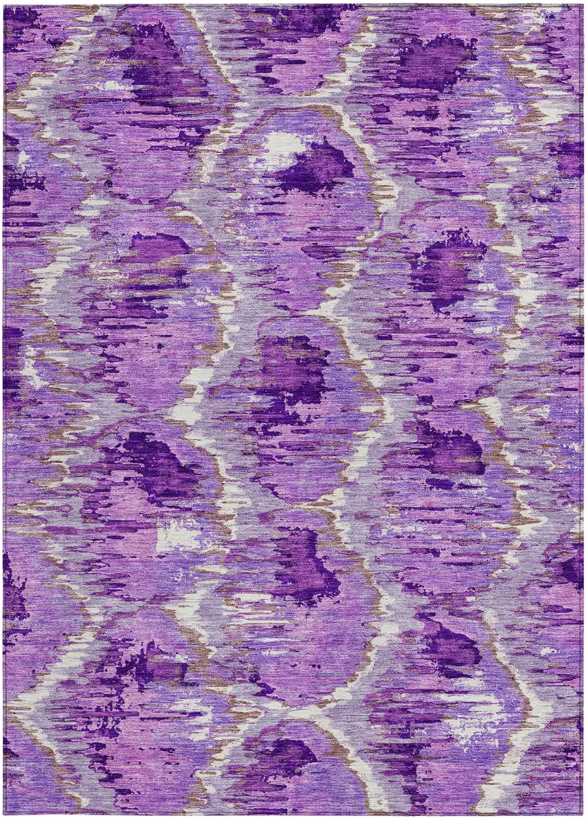 Lavender Purple And Ivory Abstract Washable Indoor Outdoor Area Rug Photo 6