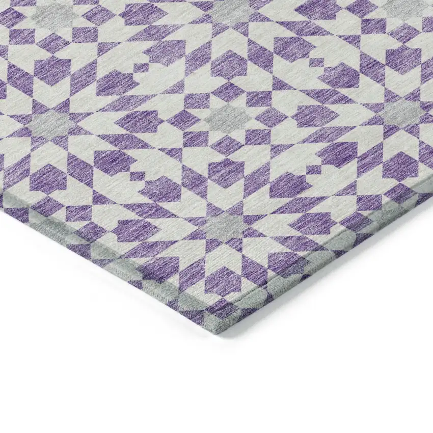 Lavender Purple And Ivory Floral Medallion Washable Indoor Outdoor Area Rug Photo 4
