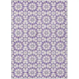 Photo of Lavender Purple And Ivory Floral Medallion Washable Indoor Outdoor Area Rug