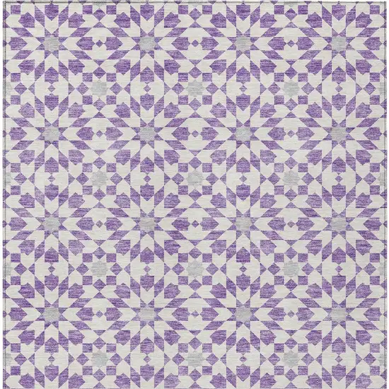 Lavender Purple And Ivory Floral Medallion Washable Indoor Outdoor Area Rug Photo 6