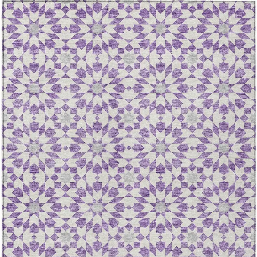 Lavender Purple And Ivory Floral Medallion Washable Indoor Outdoor Area Rug Photo 6