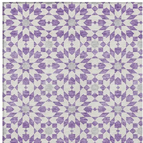 Lavender Purple And Ivory Floral Medallion Washable Indoor Outdoor Area Rug Photo 4