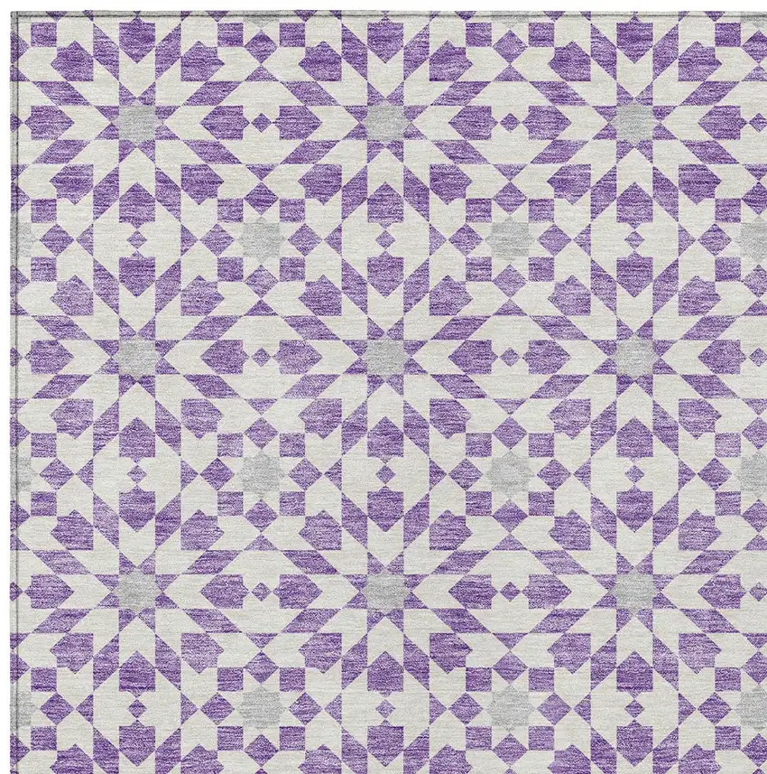 Lavender Purple And Ivory Floral Medallion Washable Indoor Outdoor Area Rug Photo 4