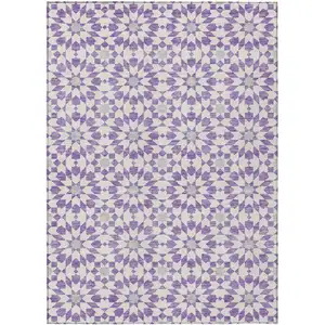 Photo of Lavender Purple And Ivory Floral Medallion Washable Indoor Outdoor Area Rug