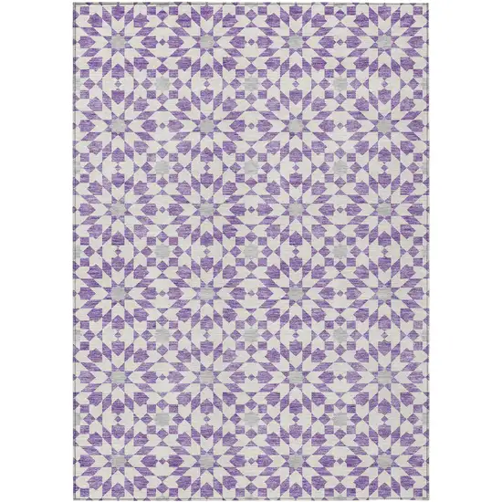 Lavender Purple And Ivory Floral Medallion Washable Indoor Outdoor Area Rug Photo 1