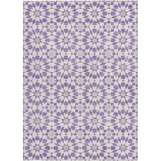 Lavender Purple And Ivory Floral Medallion Washable Indoor Outdoor Area Rug Photo 4