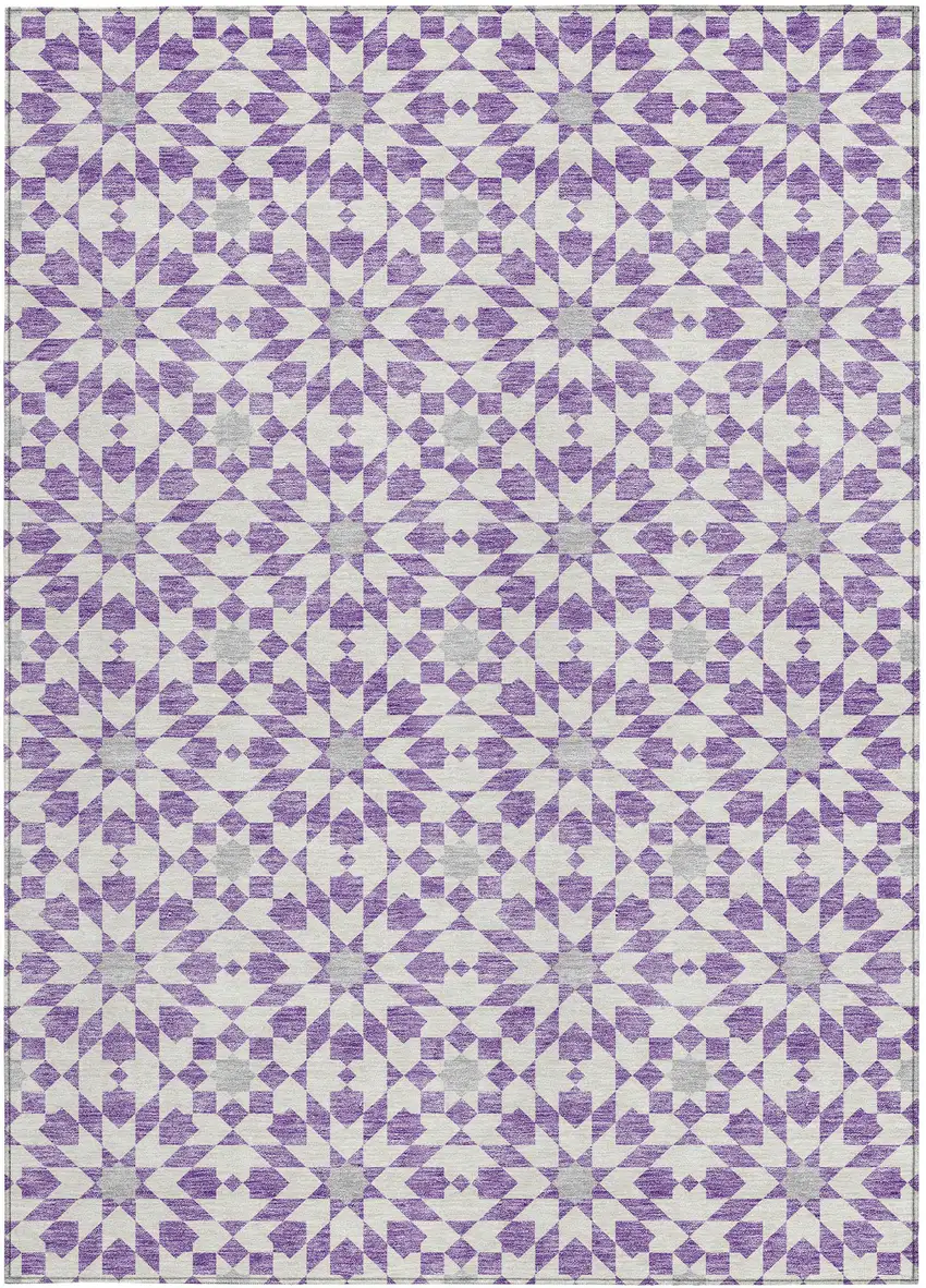 Lavender Purple And Ivory Floral Medallion Washable Indoor Outdoor Area Rug Photo 4