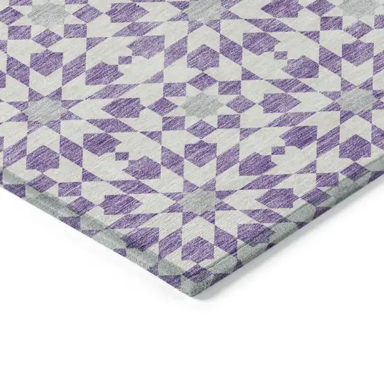 Lavender Purple And Ivory Floral Medallion Washable Indoor Outdoor Area Rug Photo 3