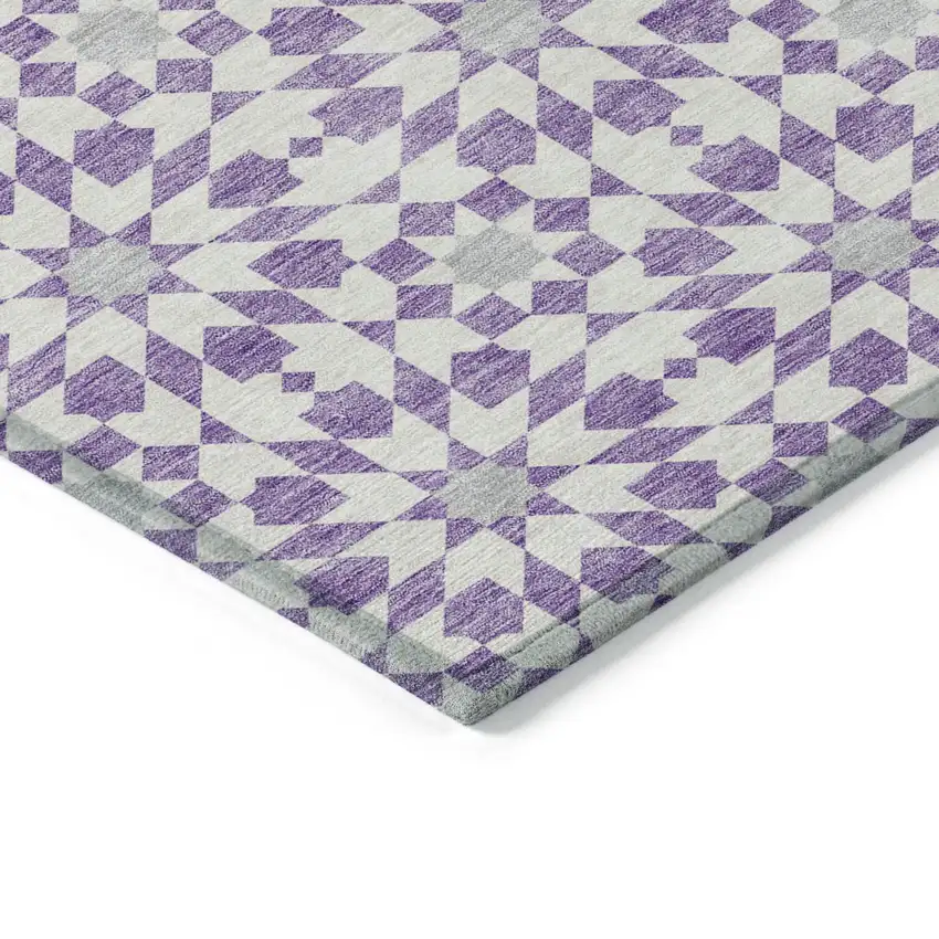 Lavender Purple And Ivory Floral Medallion Washable Indoor Outdoor Area Rug Photo 3