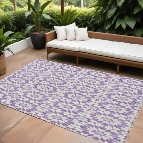 Lavender Purple And Ivory Floral Medallion Washable Indoor Outdoor Area Rug Photo 1