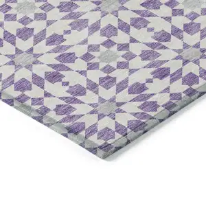Photo of Lavender Purple And Ivory Floral Medallion Washable Indoor Outdoor Area Rug