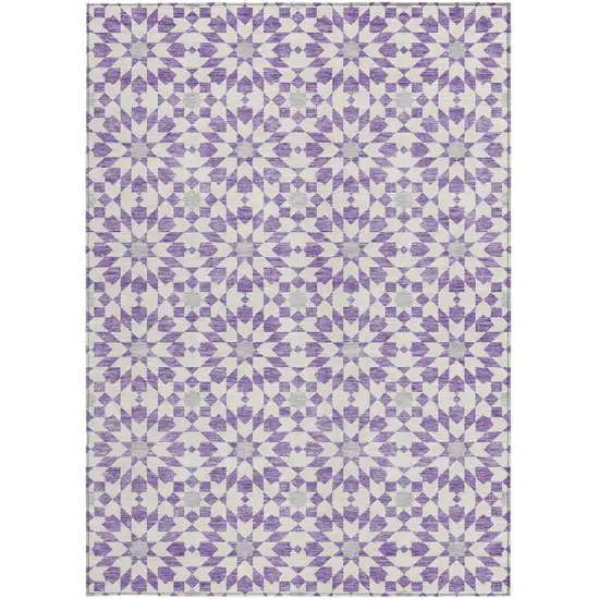 Lavender Purple And Ivory Floral Medallion Washable Indoor Outdoor Area Rug Photo 4