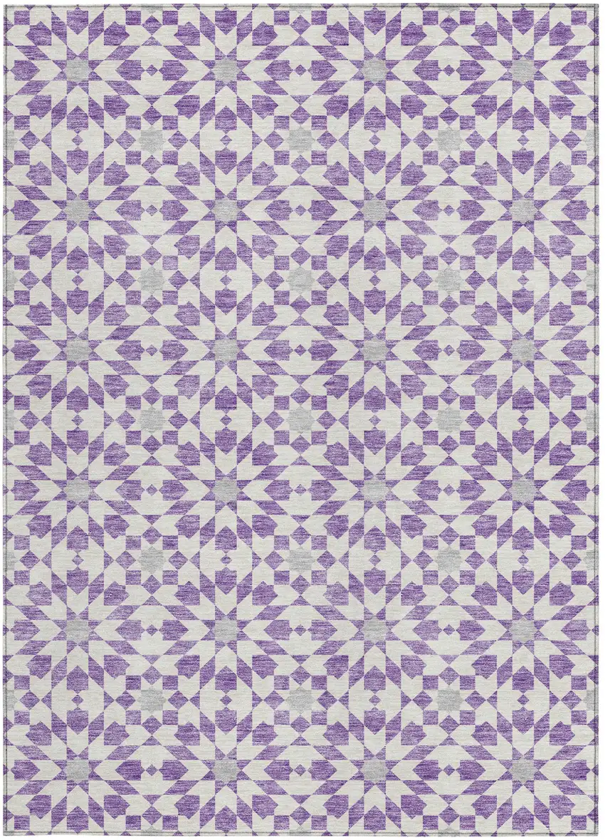 Lavender Purple And Ivory Floral Medallion Washable Indoor Outdoor Area Rug Photo 4