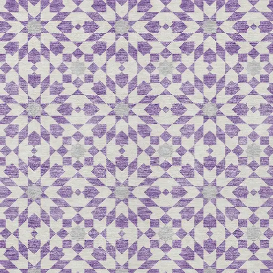 Lavender Purple And Ivory Floral Medallion Washable Indoor Outdoor Area Rug Photo 5