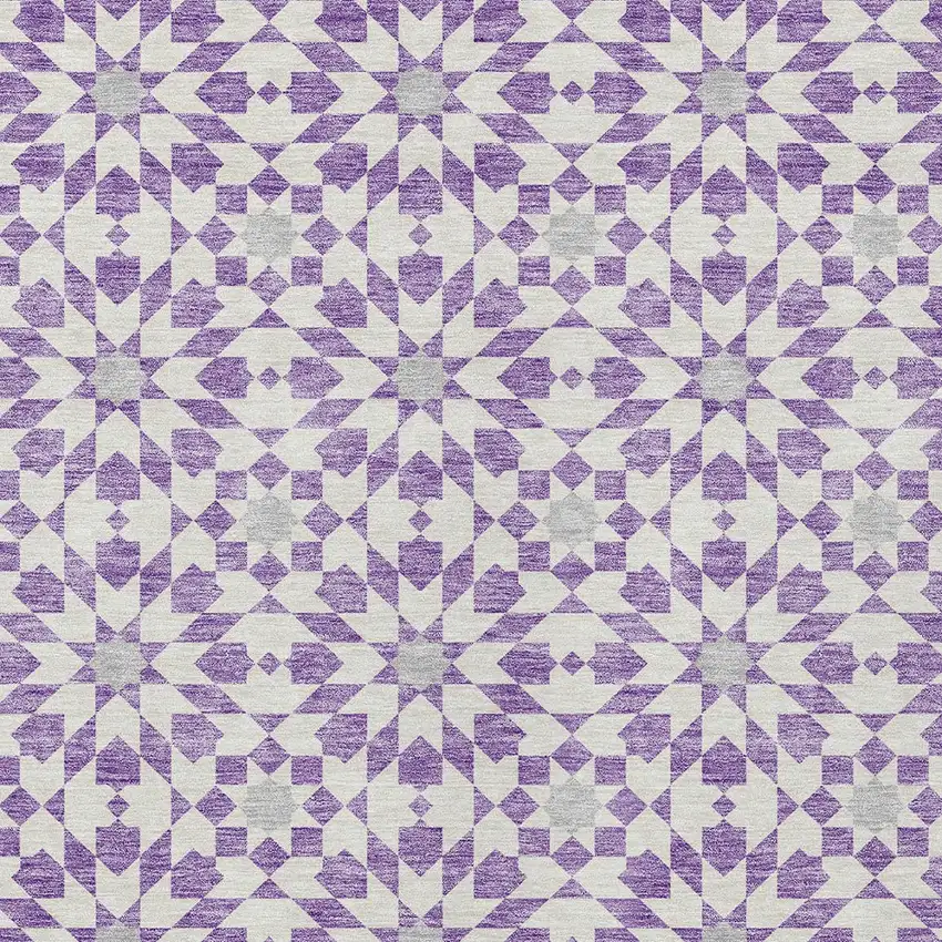 Lavender Purple And Ivory Floral Medallion Washable Indoor Outdoor Area Rug Photo 5