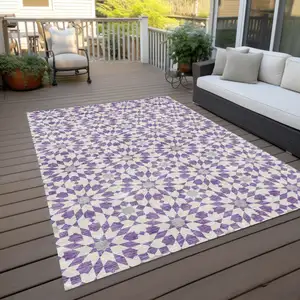 Photo of Lavender Purple And Ivory Floral Medallion Washable Indoor Outdoor Area Rug