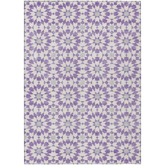 Lavender Purple And Ivory Floral Medallion Washable Indoor Outdoor Area Rug Photo 2