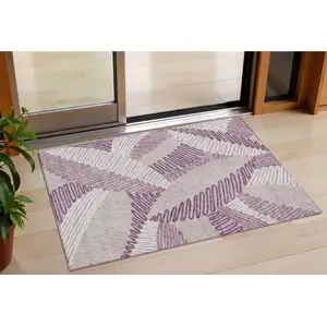 Photo of Lavender Purple And Ivory Floral Washable Indoor Outdoor Area Rug