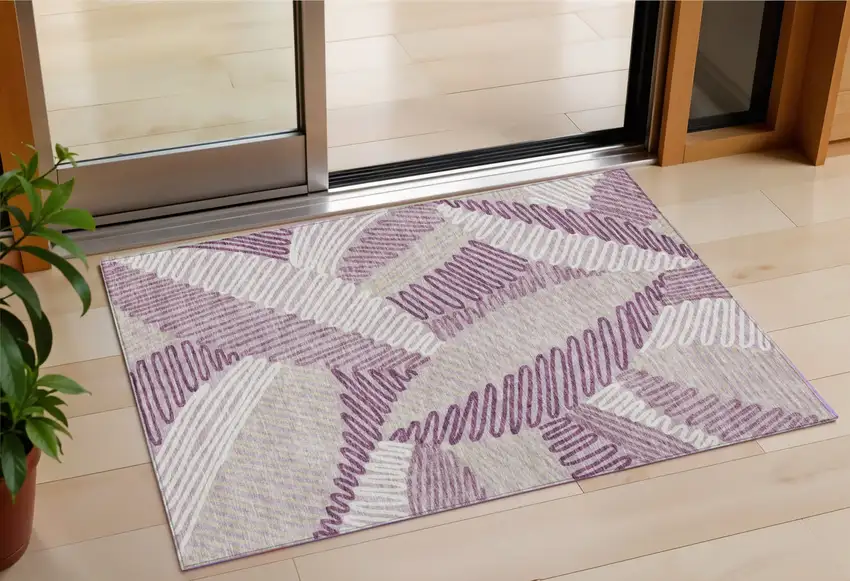 Lavender Purple And Ivory Floral Washable Indoor Outdoor Area Rug Photo 1