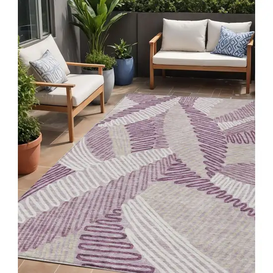 Lavender Purple And Ivory Floral Washable Indoor Outdoor Area Rug Photo 1