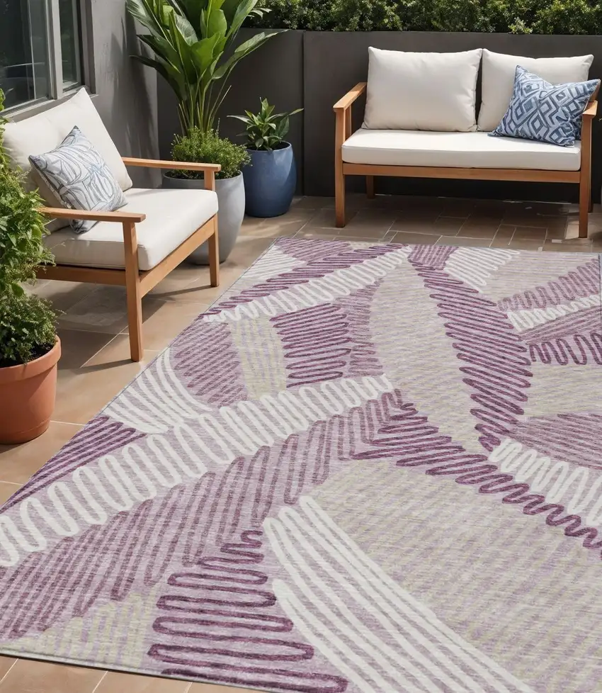 Lavender Purple And Ivory Floral Washable Indoor Outdoor Area Rug Photo 1