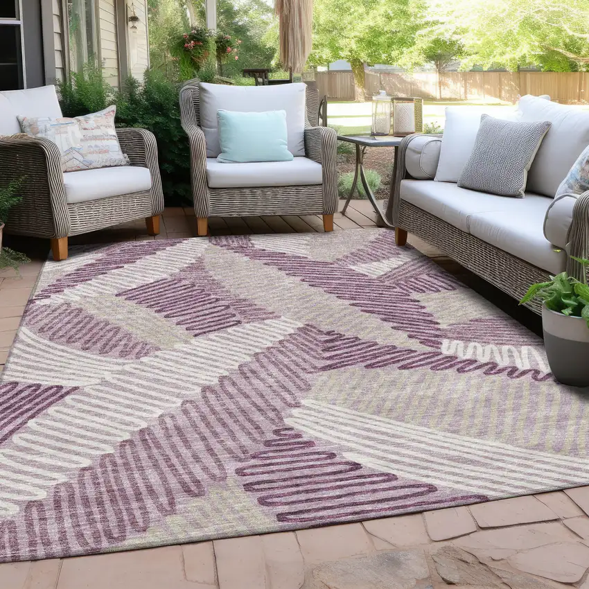 Lavender Purple And Ivory Floral Washable Indoor Outdoor Area Rug Photo 9